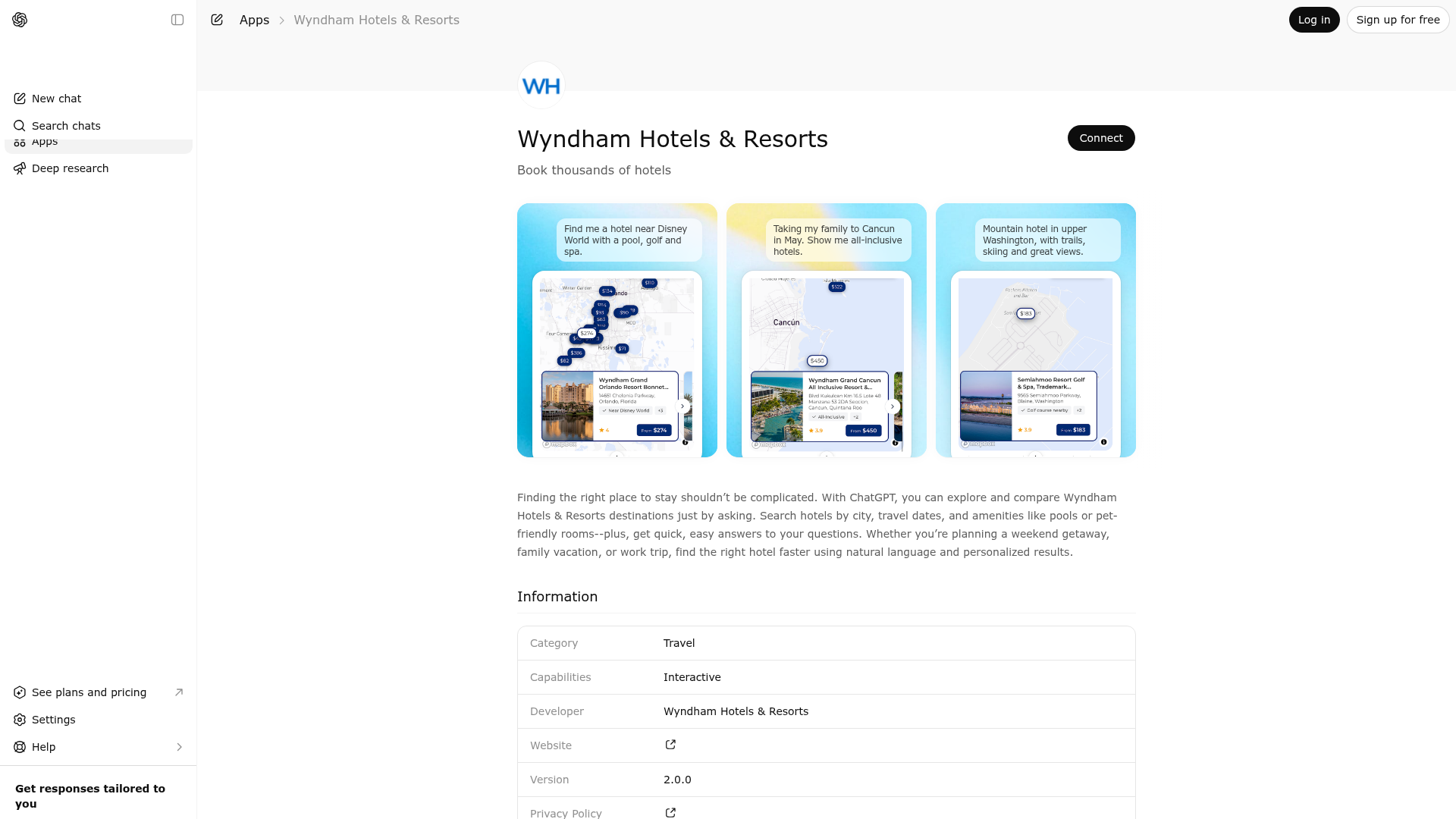 Screenshot of Wyndham Hotels & Resorts website