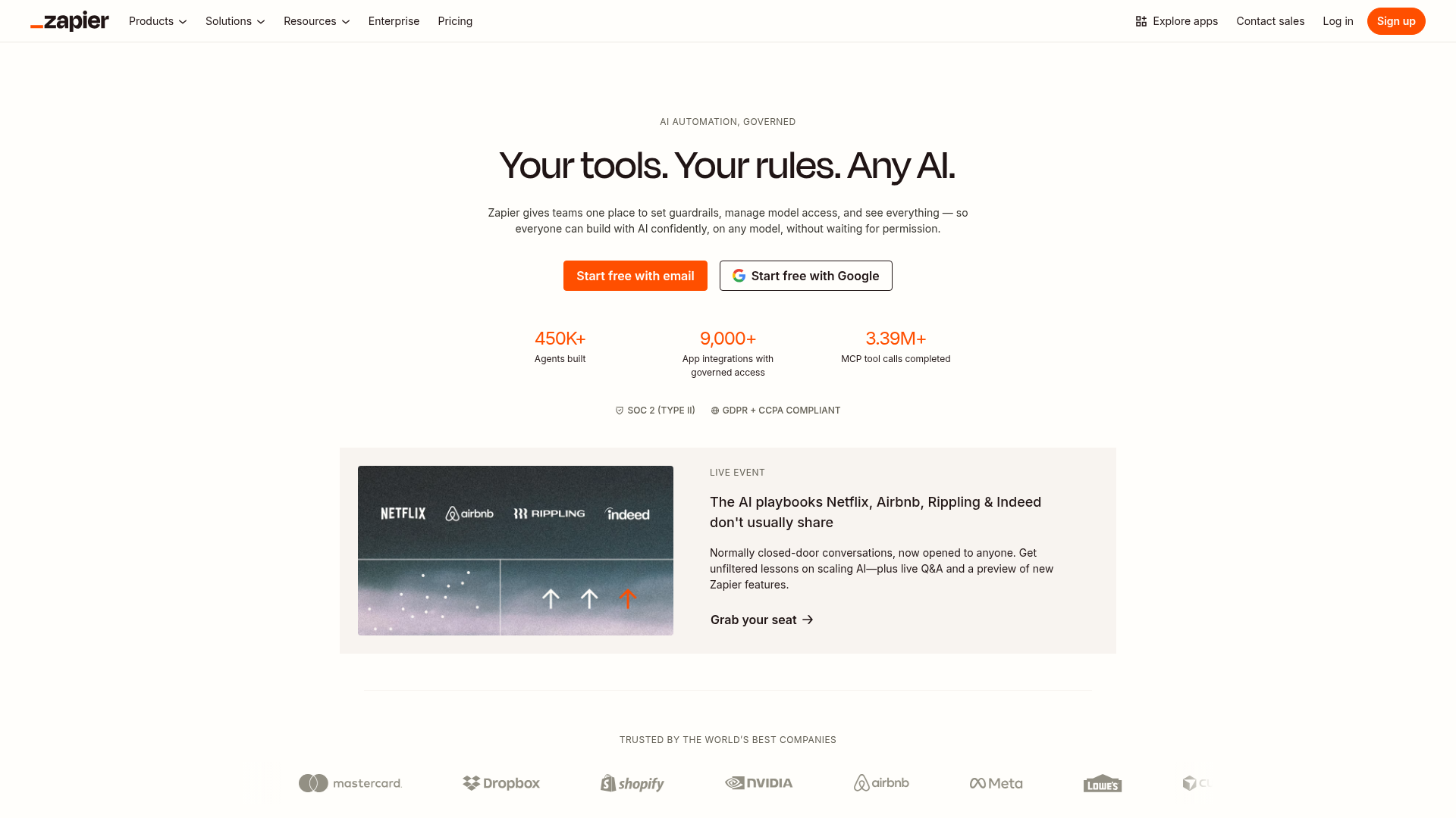 Screenshot of Zapier website