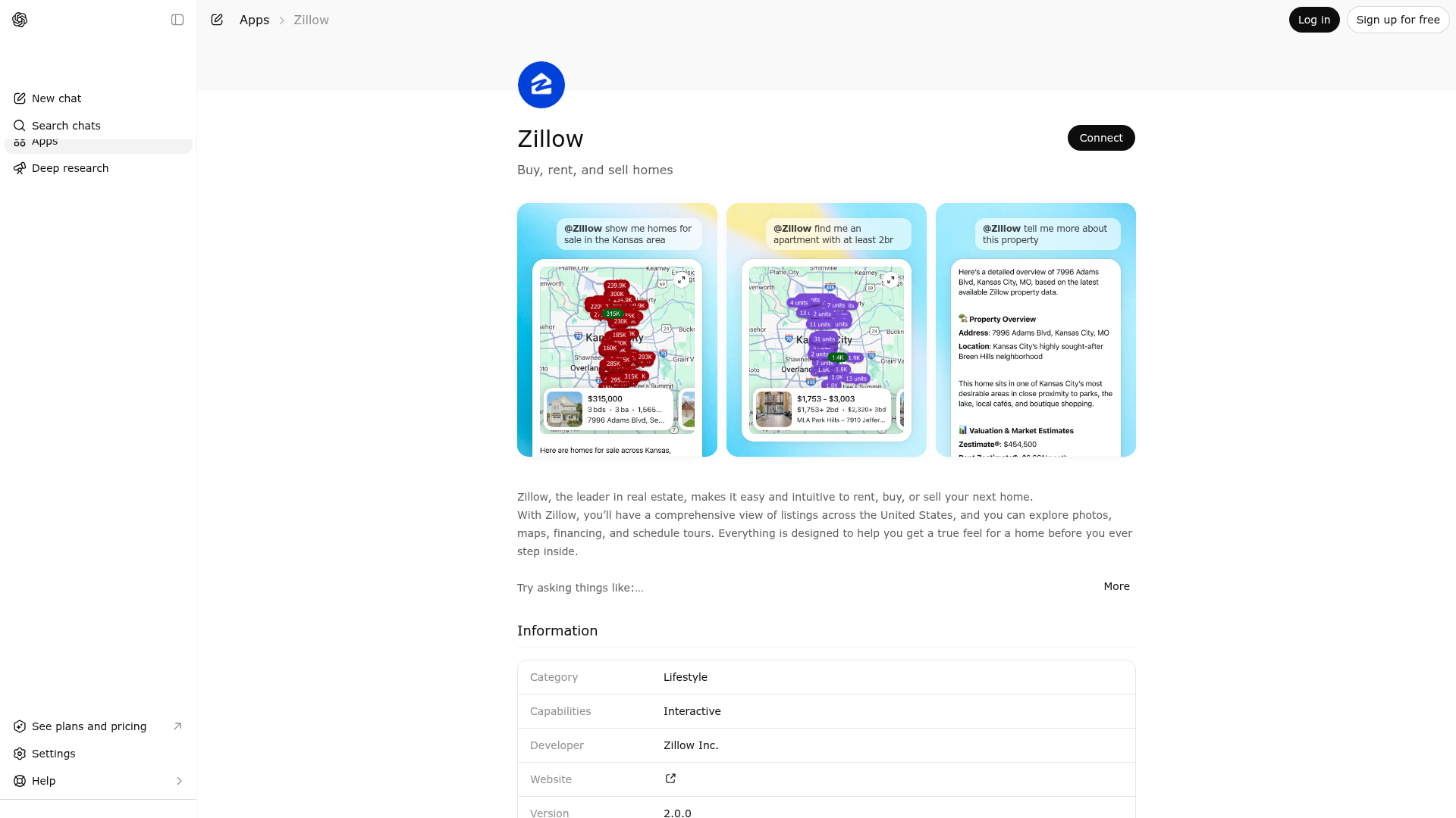 Screenshot of Zillow website