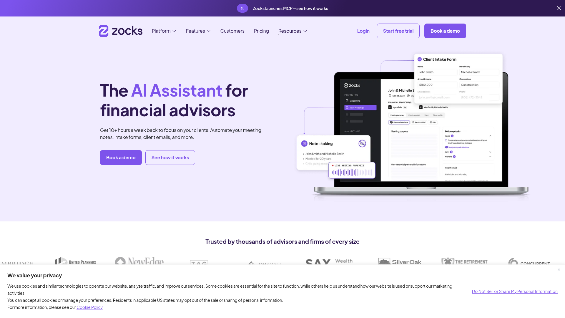 Screenshot of Zocks website
