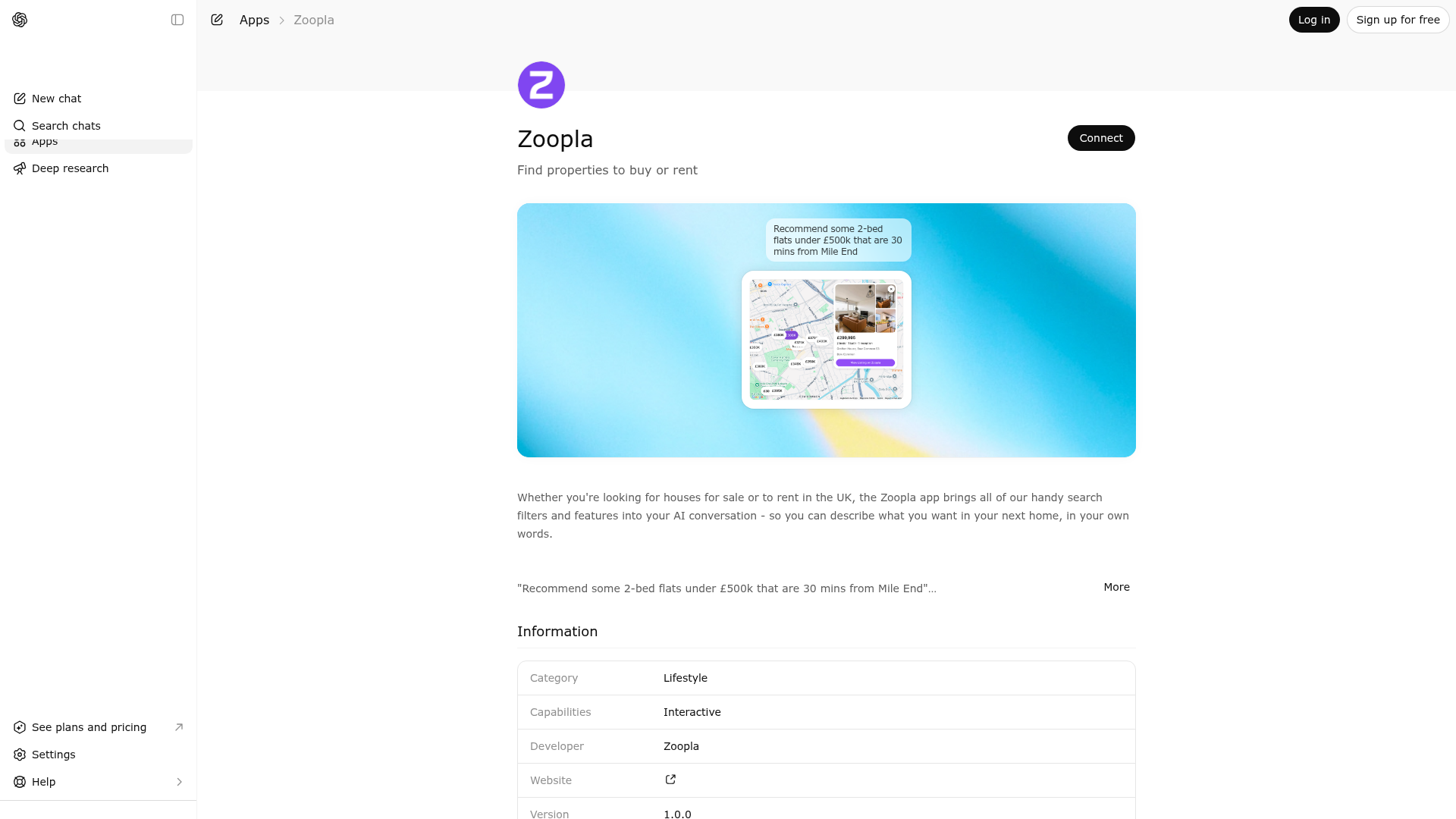 Screenshot of Zoopla website